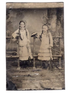 1880s Sisters Long Braids Hats Tinted Cheeks 1/6 Plate Tintype - Picture 1 of 4