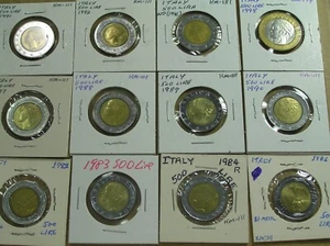 Italy Lot of 12 Diff Dates 500 Lire & 1000 Lire Bi-Metallic Coins, 1982 to 1998 - Picture 1 of 12