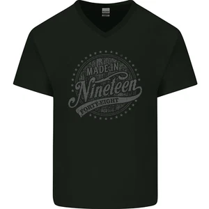Angustiado 77th Cumpleaños Hecho En 1948 Hombre Cuello En V Algodón Camiseta - Imagen 1 de 3
