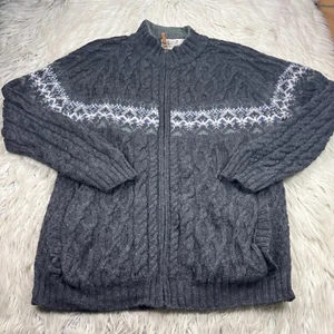 Aran Sweater Market Men's XL Gray Cable-Knit Zip Front Cardigan Fair Isle - Picture 1 of 5