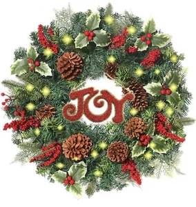 Christmas Wreaths for Front Door,24 Inch Pre-lit Artificial Christmas Wreath... - Picture 1 of 6
