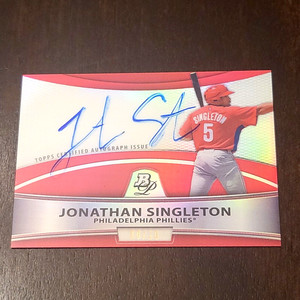 2010 BOWMAN PLATINUM RED REFRACTOR JONATHAN SINGLETON AUTO RC BPA-JS 8/10 JOHN