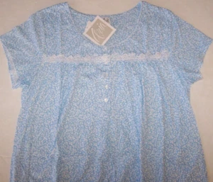 NWT Aria CORNFLOWER BLUE/WHITE Leafy Floral Soft Knit 36" Nightgown 1X Lace Trim - Picture 1 of 4