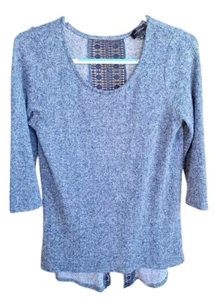 The Limited Womens L Blue Sheer Blouse Crochet Back Accent Boho Chic Hippie Top - Picture 1 of 6
