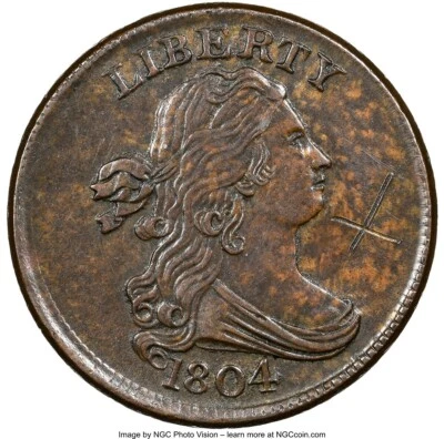 1804 Draped Bust Half Cent Crosslet 4 with Stems - Unc Details - Image 1 of 4