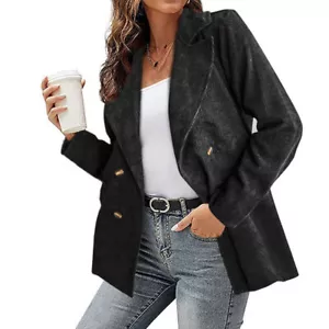 Women Solid Button Blazer Double Breasted Coat Formal Office Jackets Outwear Top - Picture 1 of 11