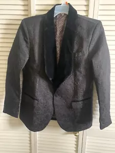 YFFUSHI Men's Black Jacquard Tuxedo Jacket One Button Shawl Velvet Collar - Picture 1 of 5