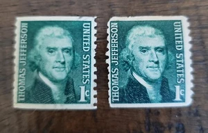 two United States Postage Stamps Green One Cent Thomas Jefferson Unused. vintage - Picture 1 of 5