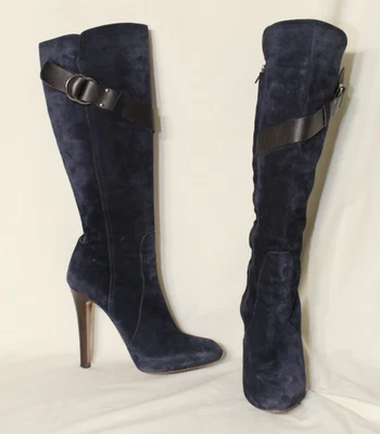 Givenchy Blue Suede/ Brown Leather Trim Tall high Heel Boots sz. 38 - Image 1 of 4