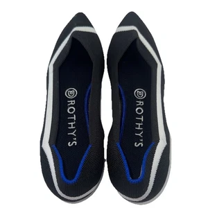 Rothy’s The Point Black White Line Flats Pointed Toe Knit Shoes Women’s 7 Flaw - Picture 1 of 13