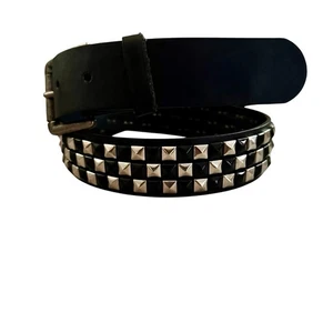 Vtg Y2K Studded Black & Silver Belt Size 34 Streetwear Skateboard Punk Grunge - Picture 1 of 10