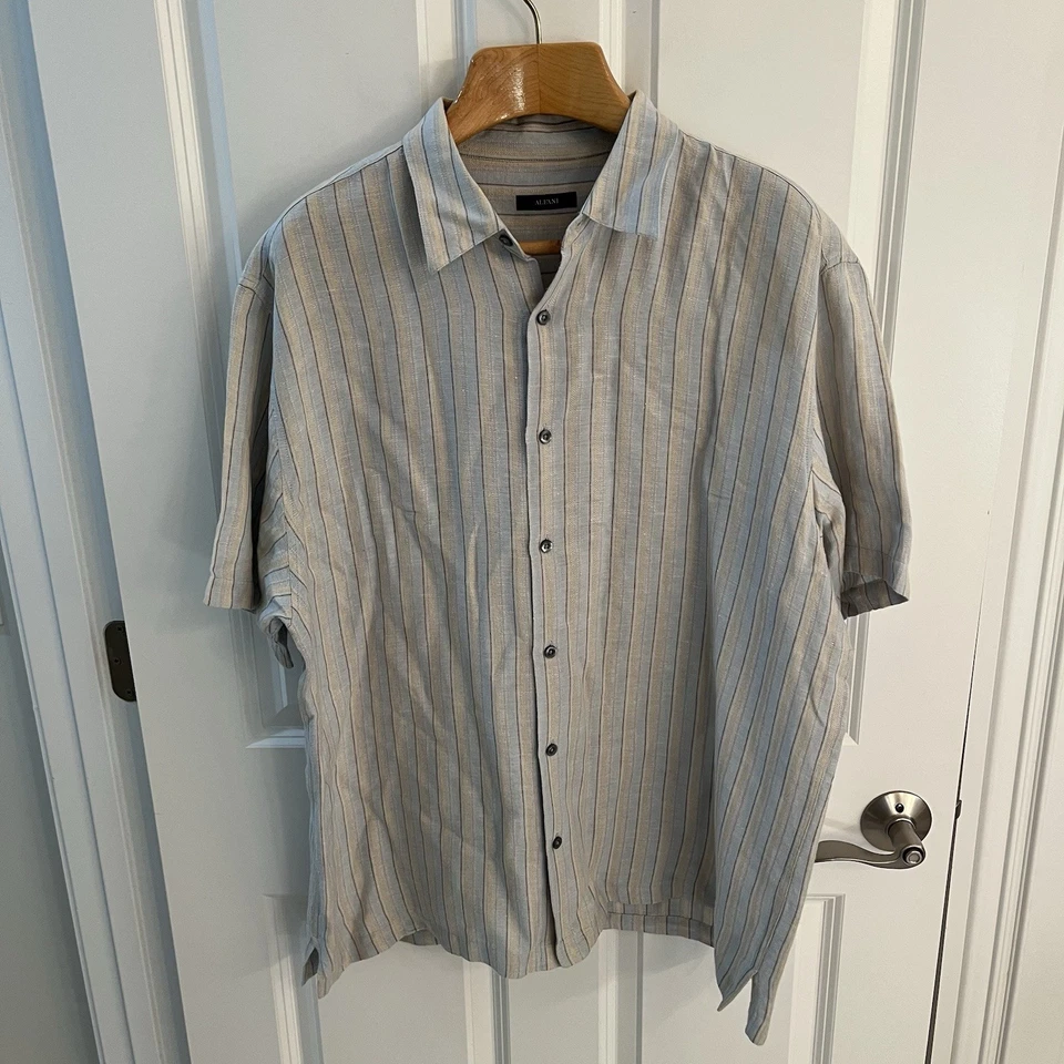 Рубашка Alfani мужская очень большая XL льняная вискозная для лагеря на пуговицах в полоску синяя желтая - Изображение 1 из 4