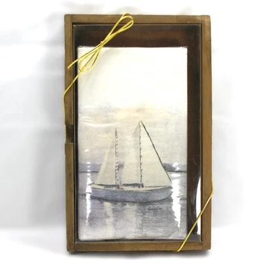 Cynthia Dunn Designs Paper Guest Towel Wood Box Set Sealed Northwest Sailboat - Image 1 of 4