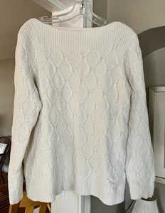 CROFT & BARROW Pullover U-Boot-Ausschnitt Zopfmuster elfenbein XL ~ TOP - Bild 1 von 3