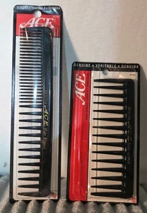 NOS 2 Vintage ACE schwarz Hartgummi Haar Pick Afro Kamm breite Zähne Friseur Styling - Bild 1 von 5