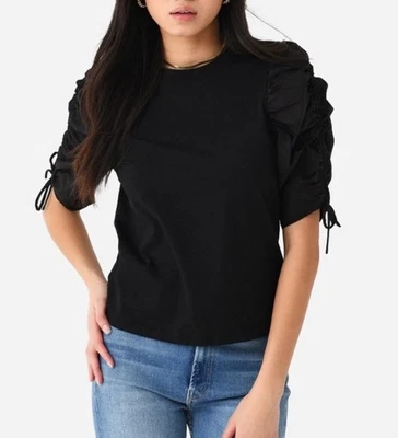 Blusa camiseta negra grande con montura nueva con etiquetas fruncida manga corbata  Foto 1 de 4