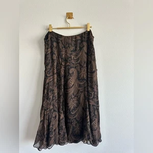 Lauren Ralph Lauren Vintage Silk Chiffon Skirt Plus Size 18W Brown Paisley Skirt - Picture 1 of 7
