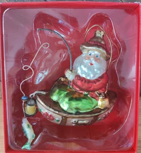 Santa Claus in Fishing Boat Christmas Ornament Fisherman - Picture 1 of 9