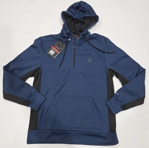 New with tags Mens Spyder Active Navy Blue Hoodie ProWeb Fleece Sweatshirt L - Picture 1 of 6