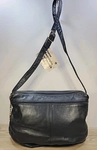 Vintage Stone Mountain Leather Shoulder Bag Adj Strap Black Leather USA Made - Picture 1 of 18