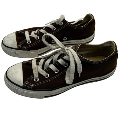 CONVERSE All Star Niños Talla 2 Marrón Blanco Con Cordones Corte Bajo Tenis Zapatos Foto 1 de 4