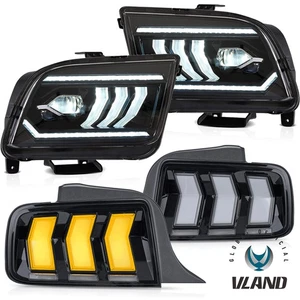 VLAND Full LED Headlights+LED Tail Lights For 2005-2009 Ford Mustang W/Animation - Picture 1 of 24