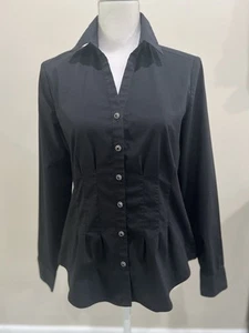 7th Avenue Design Studio New York & Co Long Sleeve Button Down Blouse Sz S Black - Picture 1 of 15