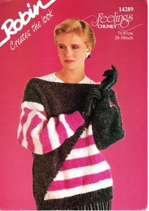 ~ Robin Knitting Pattern For Lady's Colourblock & Stripe Boat Neck Sweater ~ - Picture 1 of 1