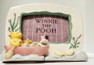 VTG Disney Picture Frame Winnie the Pooh Ceramic Pooh Piglet Canoe Honey Ducks - Picture 1 of 7