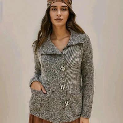 Chaqueta Cárdigan Habitat Gris Botón Delantero Grueso Tejido Cuello Para Mujer Talla M  Foto 1 de 4