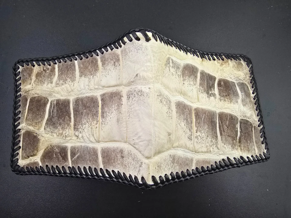 Alligator Himalayan bi fold wallet genuine gator natural color custom made laced - Image 1 of 4
