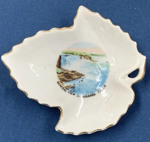 GENERAL VIEW OF NIAGRA FALLS CANADA PORCELAIN Gold Riml Leaf Tray 3.5" JAPAN - Picture 1 of 3