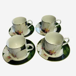 Fairfield Fine China White Orchid Teacups and Saucers Set Of Four 8 Pieces EUC - Picture 1 of 14