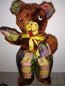 Vintage Plush Carnival Prize Plaid Teddy Bear Stuffed Animal - Picture 1 of 8