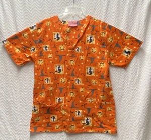 Rub-A-Dub Scrubs Halloween Patterned Size Medium Multicolored Scrub Top - Picture 1 of 7