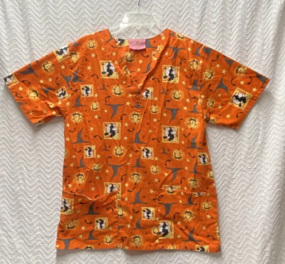 Rub-A-Dub Scrubs Halloween Patterned Size Medium Multicolored Scrub Top - Image 1 of 4
