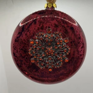 Ruby Red Glass Christmas Ornament With Filigree Rhinestone Design, India? - Picture 1 of 10