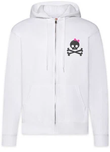 Girlie Skull & Bones Zipper Hoodie Skulls Bone Horseshie Bend Bow Pirate Fun - Picture 1 of 2
