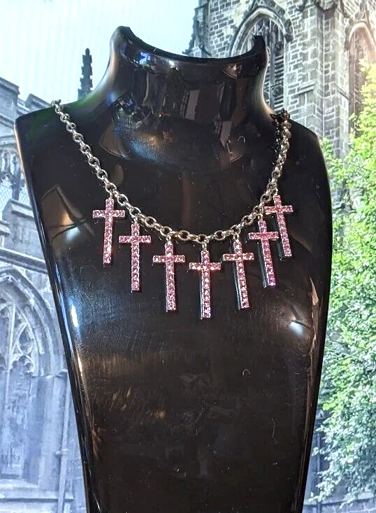 Collar de diamantes cruces y cadena vintage, en caja. Longitud total 48cm Foto 1 de 1