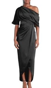 Elegantes schwarzes drapiertes One-Shoulder Abendkleid mit asymmetrischem Saum neu ohne Etikett 10 - Bild 1 von 6