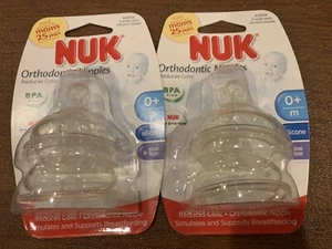 2 Nuk Orthodontic Nipples Wide Neck Silicone Slow Flow 0+ Months - NEW & SEALED - Picture 1 of 1