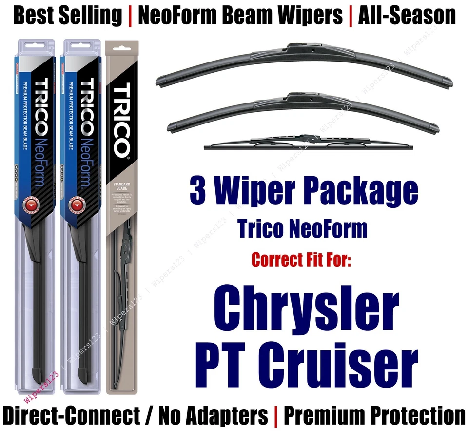 Limpadores dianteiros/traseiros NeoForm 3pçs ajuste 2001-2010 Chrysler PT Cruiser 16200/210/30160 - Imagem 1 de 1