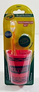 2023 Crayola Toothbrush Set Brush Buddies Red Rinsing Cup Orange Brush And Cap - Picture 1 of 3