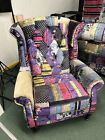 Fabric Patchwork Chesterfield Avici Scroll Wingback Chair