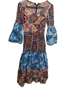 Maxi vestido hippie vintage HALLAZGO RARO DÉCADA DE 1970 estilo folk bohemio estampado mixto - Imagen 1 de 7