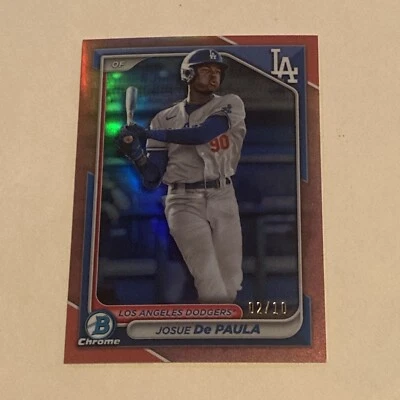 Bowman Chrome 2024 Josue De Paula #BCP-12 Rose Gold Refractor 02/10 Dodgers Rare - Image 1 of 4