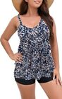 ECUPPER Two Piece Swimsuit Tankini Top and Shorts Set Ruffle Detail Floral 3XL