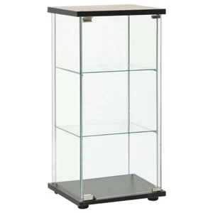 Small Glass Display Cabinet 3 Shelves Door Black MDF Base Top Narrow Vitrine UK - Picture 1 of 6