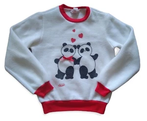 Vintage 80s White Pandas Crew Neck Fuzzy Sweatshirt Youth Girls XS 5/6 - Picture 1 of 11