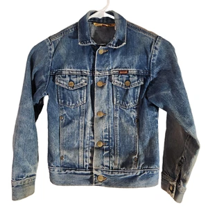 Rustler Vintage 80s Youth Kids Boy's Medium Denim Blue Jean Jacket Trucker USA - Picture 1 of 24